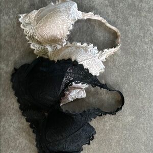 PINK Victoria's Secret Black and Cream Lace Bra bundle